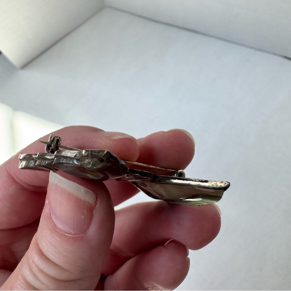 Vintage Mexican Sterling Silver 925 Abalone Butterfly Brooch Blue Green Pin - Picture 9 of 16